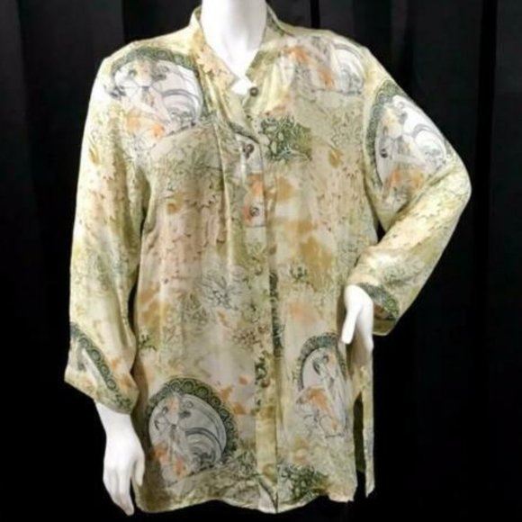 SANTA MONICA Silk Print 3/4 Sleeve Tunic Blouse